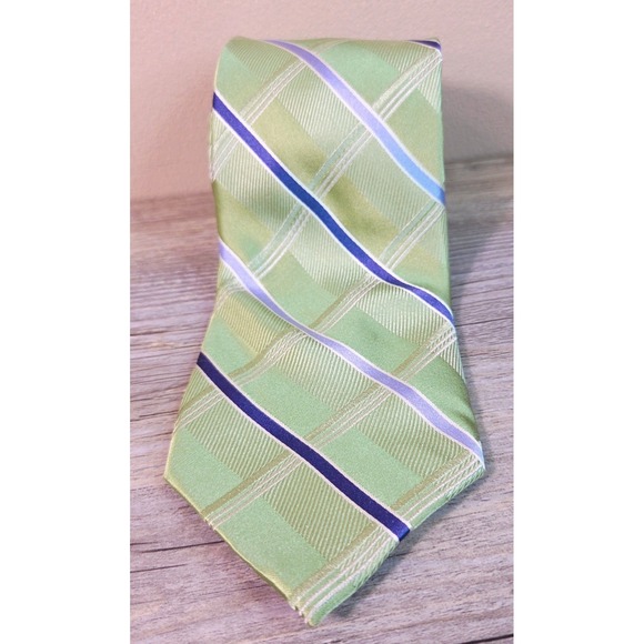 Michael Kors Other - Michael Kors Mens Tie Green Blue Plaid Striped 100% Silk Classic Necktie Wedding